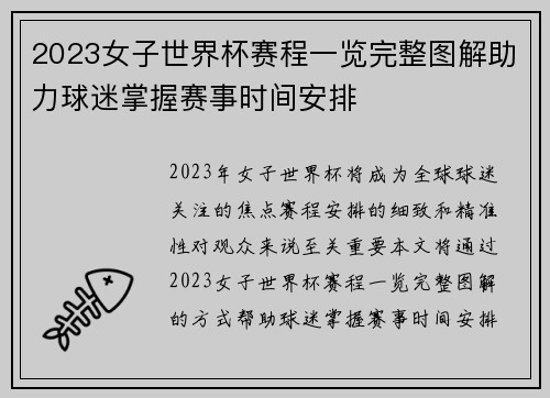 2023女子世界杯赛程一览完整图解助力球迷掌握赛事时间安排